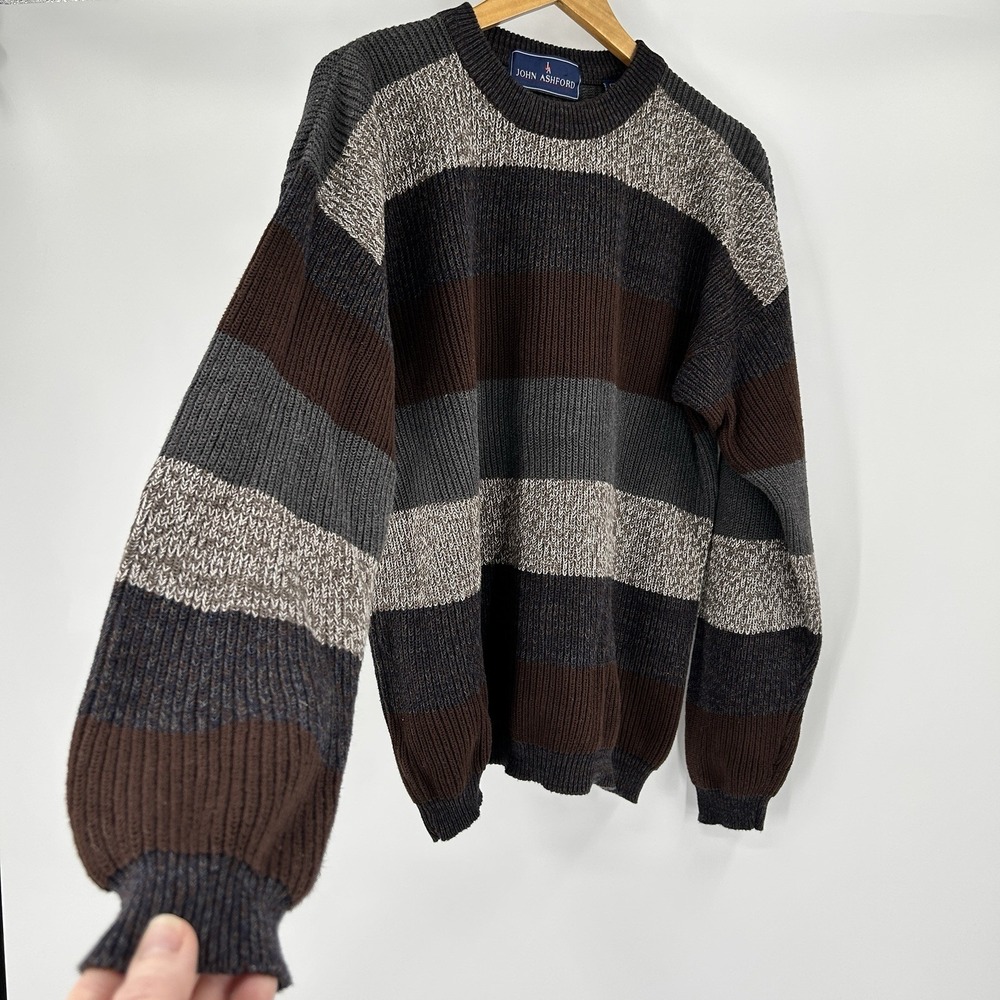 Vintage 90s Chunky Ribbed Cotton Sweater Men L Fisherman Preppy Granola Indie